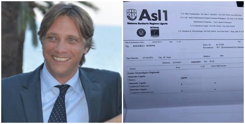 “Non faccio uso di cocaina come dice il Sindaco: ecco le analisi”. Baggioli pubblica test antidroga
