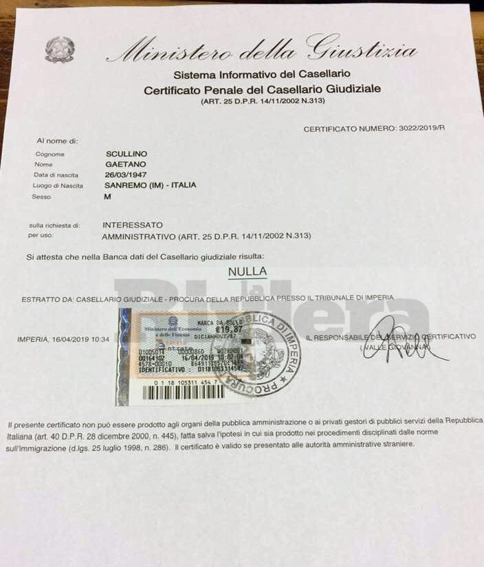 Scullino candidato sindaco: spunta il certificato penale