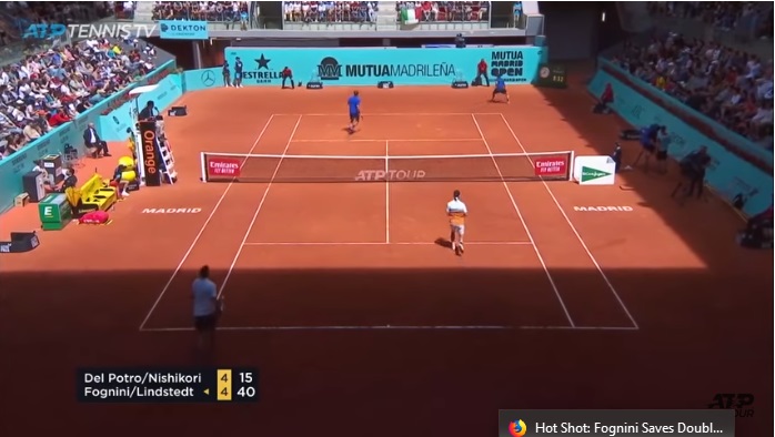 Lo spettacolare tweener di Fognini a Madrid. Il colpo più bello del match