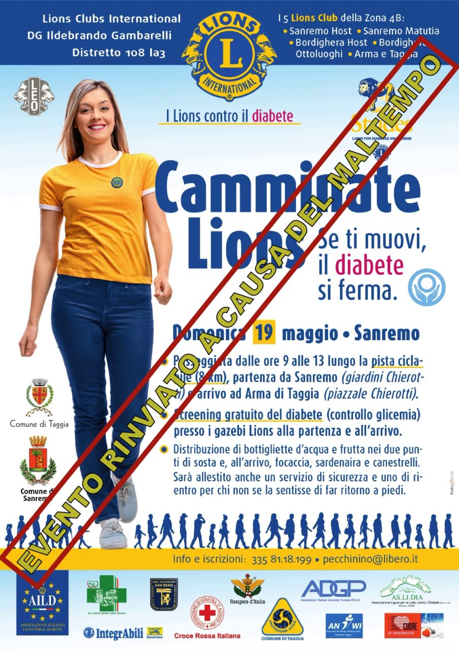 Rinviata a causa maltempo la Camminata Lions contro il Diabete