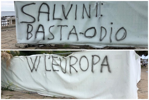 Gli striscioni contro Salvini arrivano anche a Imperia
