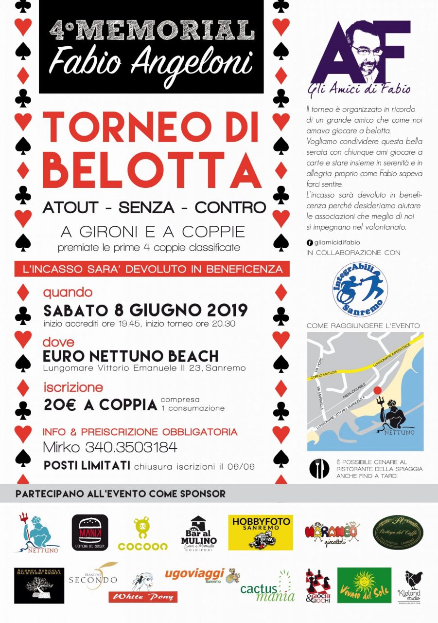 Sabato il torneo di belotta Memorial Fabio Angeloni