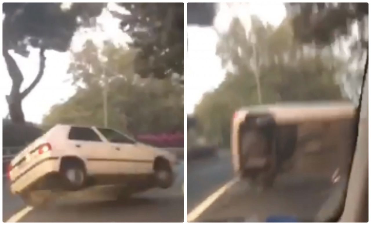 Il video in diretta dell’auto che si cappotta sul Capo Berta