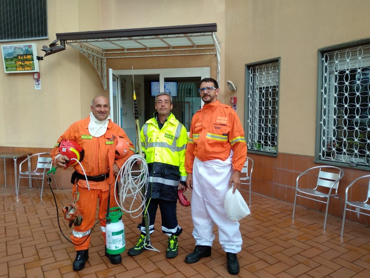 La protezione civile di Vallecrosia intervenuta per eliminare nido vespe vellutine