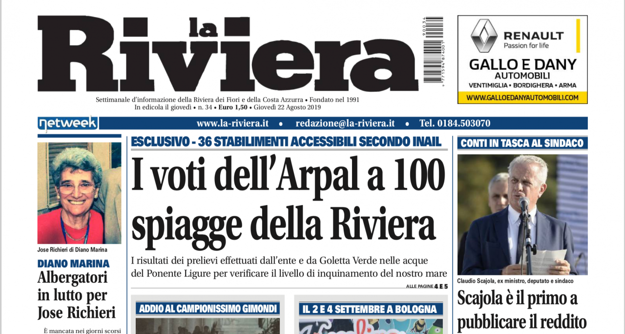 I voti alle spiagge del Ponente e le foto esclusive delle nozze di Gimondi su La Riviera in edicola