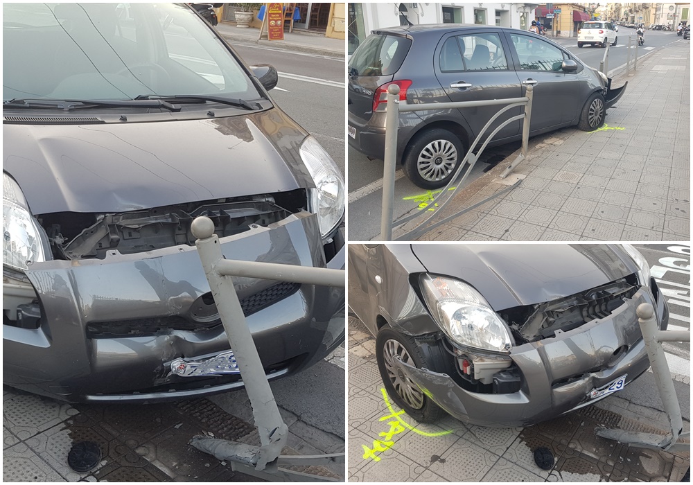 Auto si schianta contro il marciapiede. Donna in ospedale