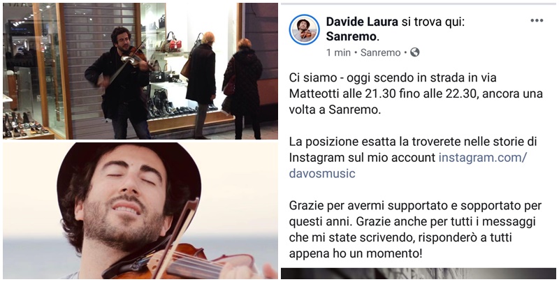 “Addio  Sanremo, stasera ultima esibizione”. Il violinista Davide Laura via per un anno