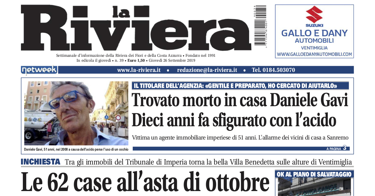 Le 62 case all’asta di ottobre e la tragedia di Daniele Gavi su La Riviera in edicola