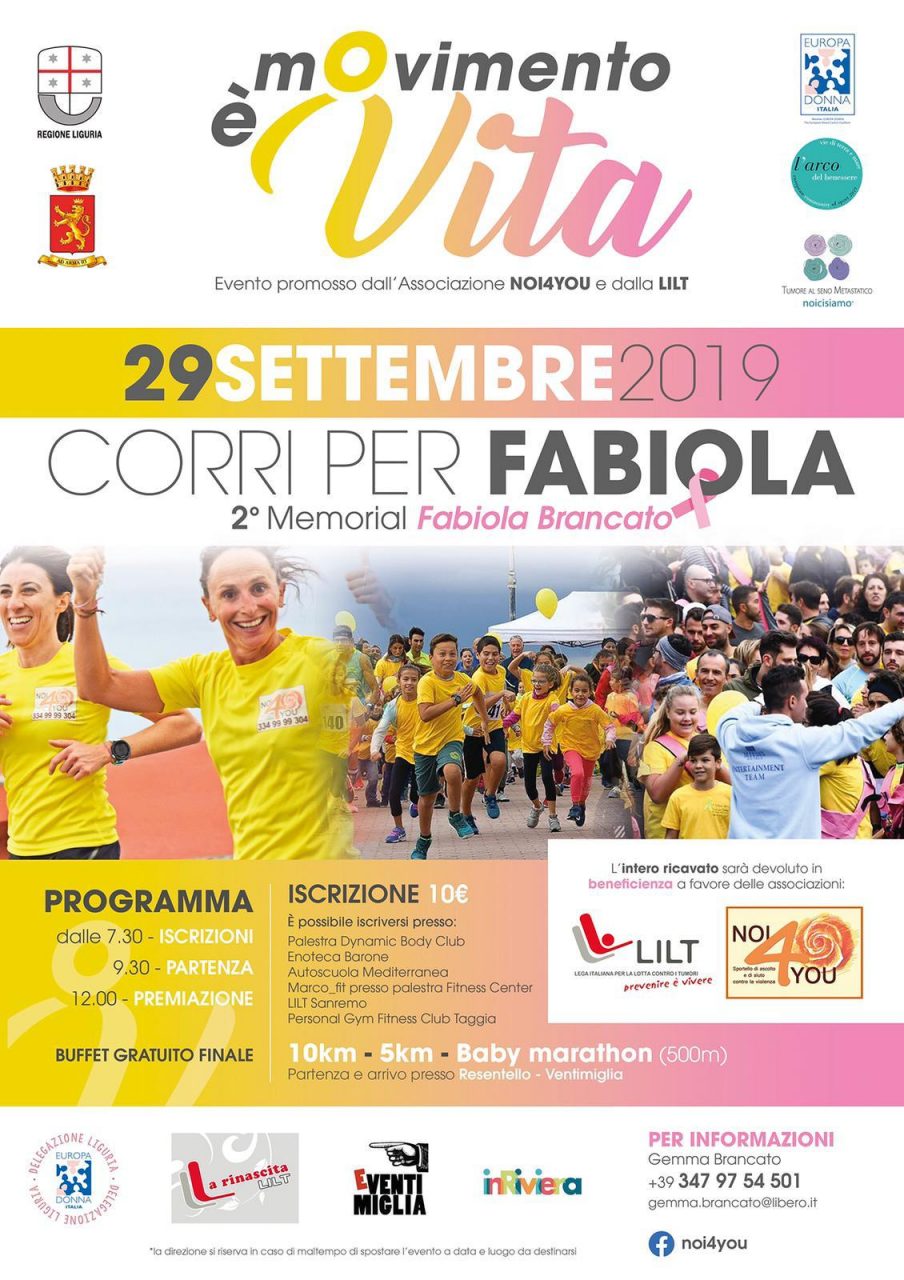 Domenica 29 settembre torna  “Corri per Fabiola”