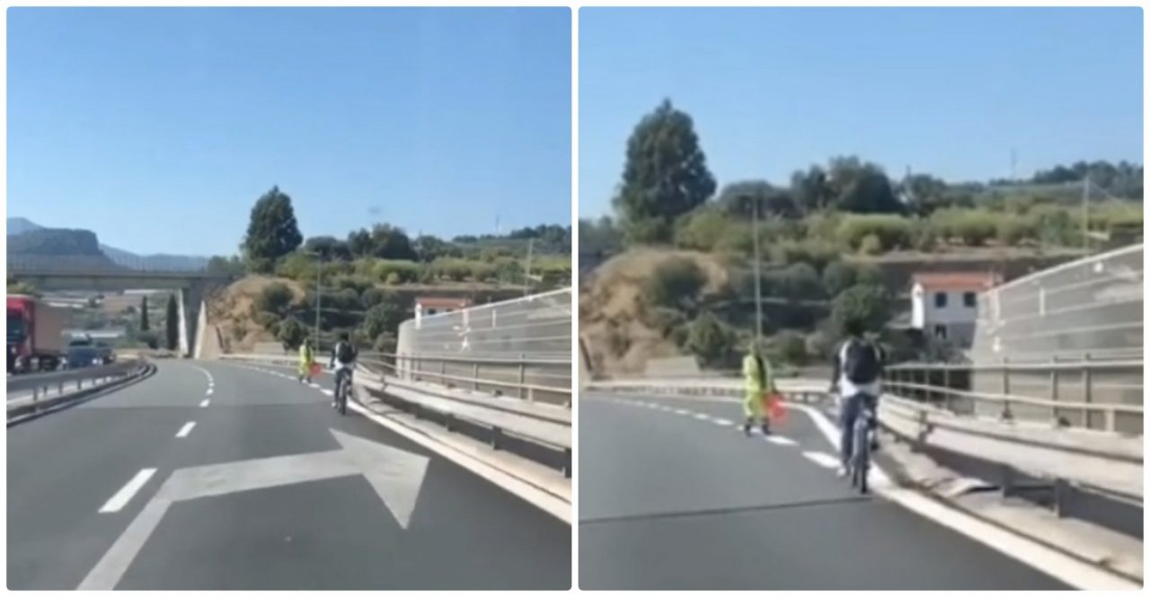 In bicicletta sull’A10: fermato allo svincolo di Bordighera. Video