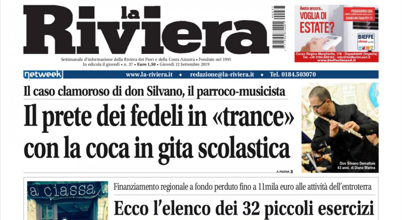 Il caso clamoroso di don Silvano e le attività del Ponente finanziate dalla Regione su La Riviera in edicola