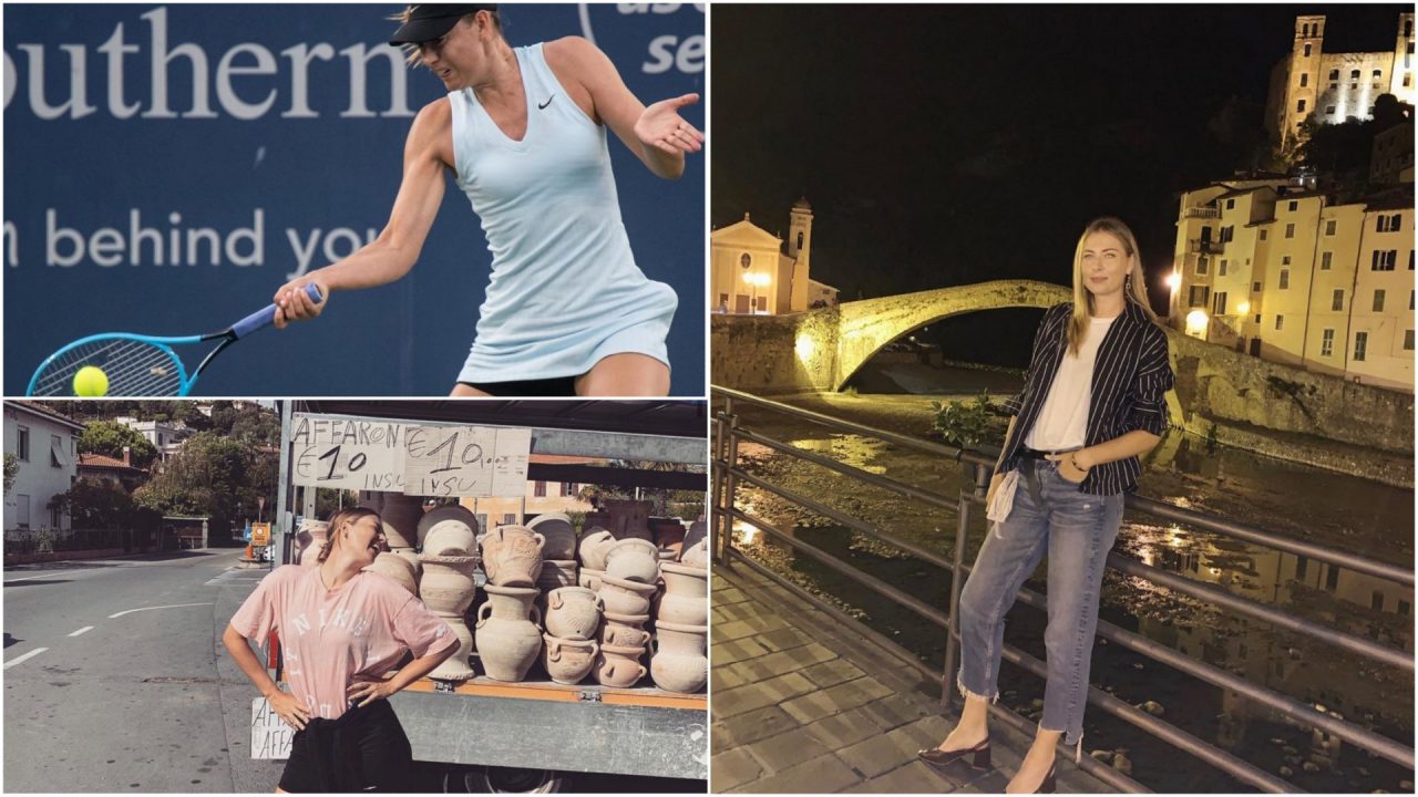 La tennista Maria Sharapova a cena a Dolceacqua. Foto di rito davanti al Castello