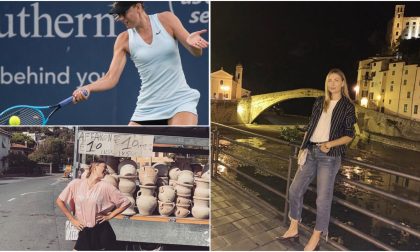 La tennista Maria Sharapova a cena a Dolceacqua. Foto di rito davanti al Castello