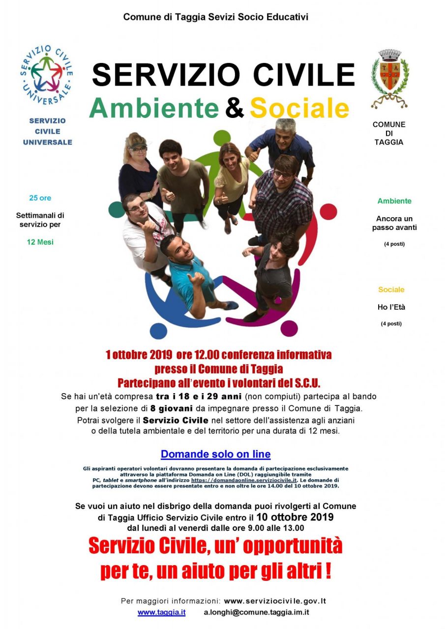 Presentazione prgetti di Servizio Civile a Taggia il 1° ottobre