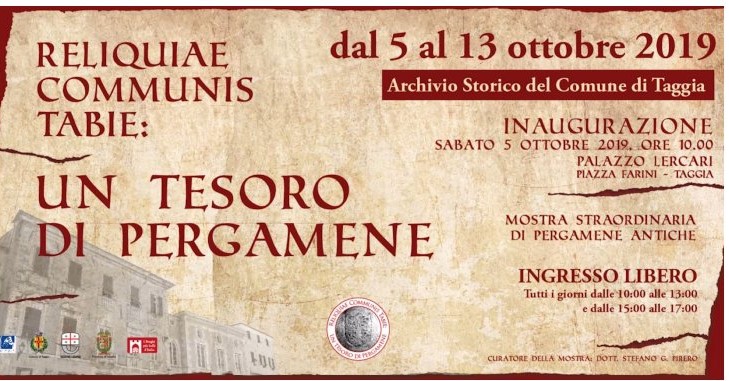 A Taggia “Un tesoro di pergamene”: dal 5 al 13 ottobre una mostra a palazzo Lercari