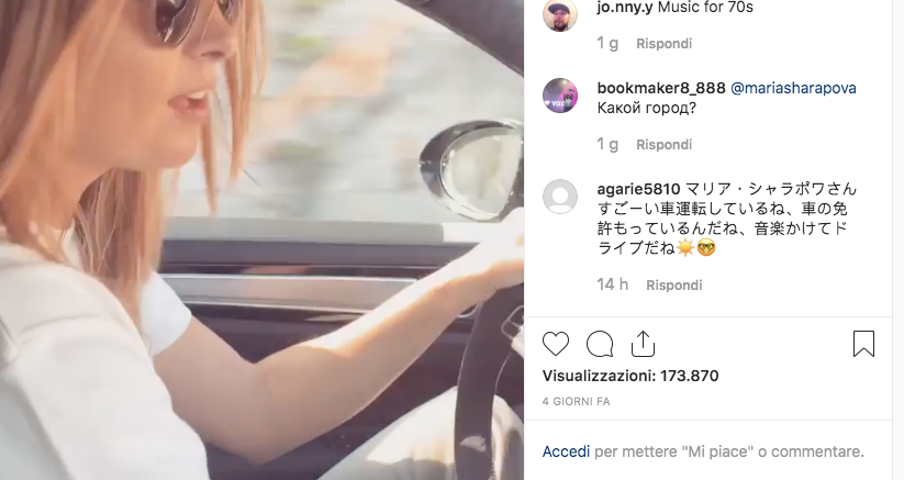 La tennista Sharapova pubblica su Instagram un video da Bordighera