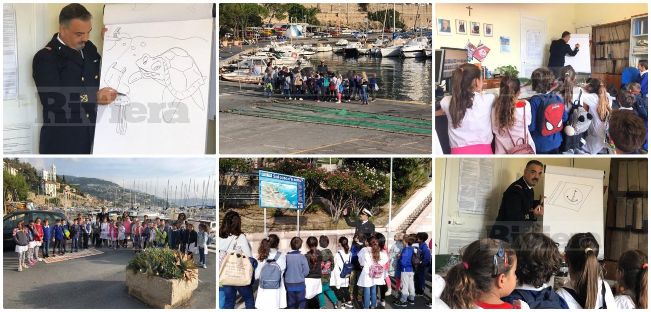 Gli alunni delle primarie in visita al porto di Bordighera. Foto
