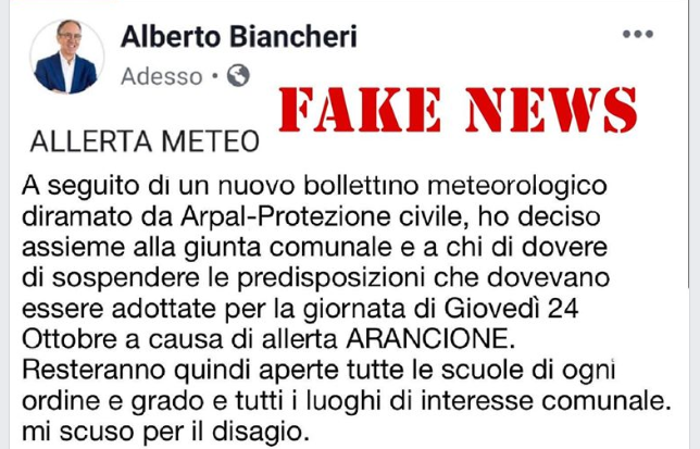 Il sindaco Biancheri denuncia fake news sulla finta revoca chiusura scuole