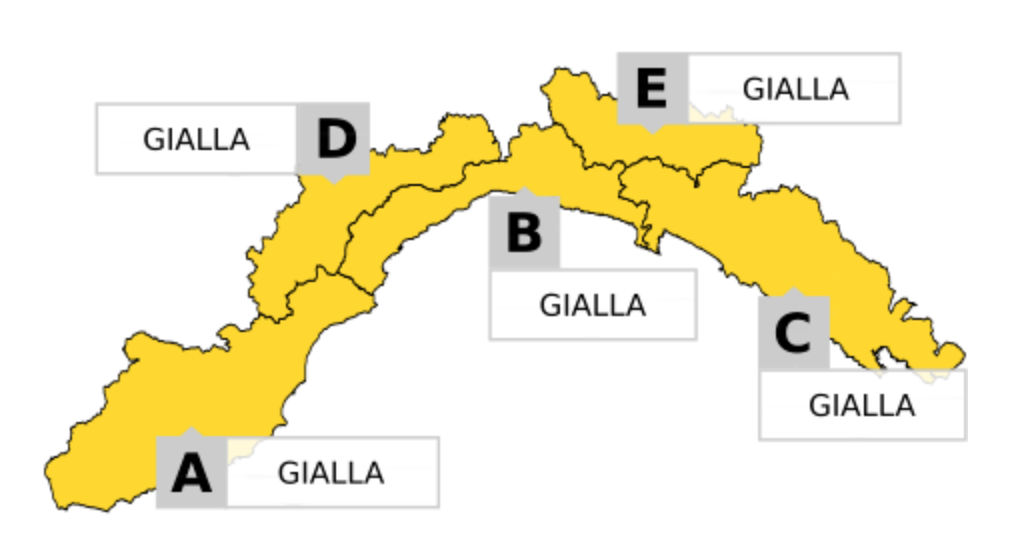 Allerta gialla domani su tutta la Liguria