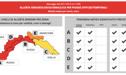Maltempo: scatta l'allerta rossa in provincia di Imperia