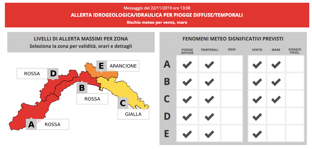 Maltempo: scatta l’allerta rossa in provincia di Imperia