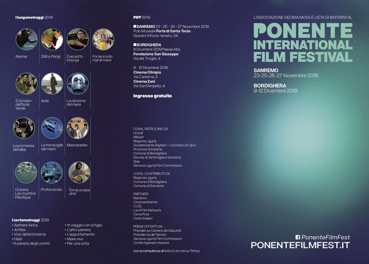 Ponente Film Festival Bordighera dicembre 2019 Programma