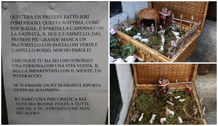 Sparisce la capanna del presepe: l’augurio della derubata è impagabile