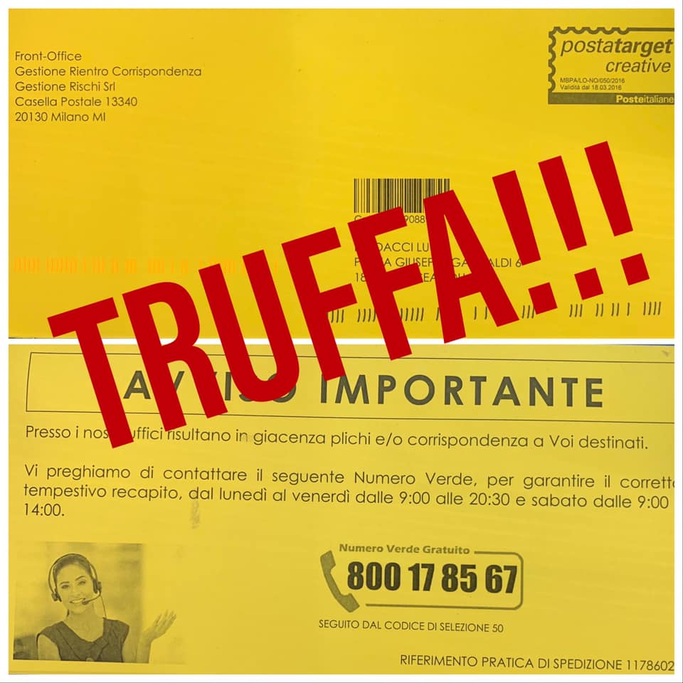 Attenzione alla truffa dei pacchi postali. “Il numero da chiamare prosciuga il credito”