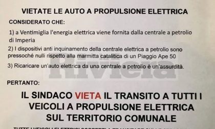 Ventimiglia: sindaco vieta transito auto elettriche, ma è un fake