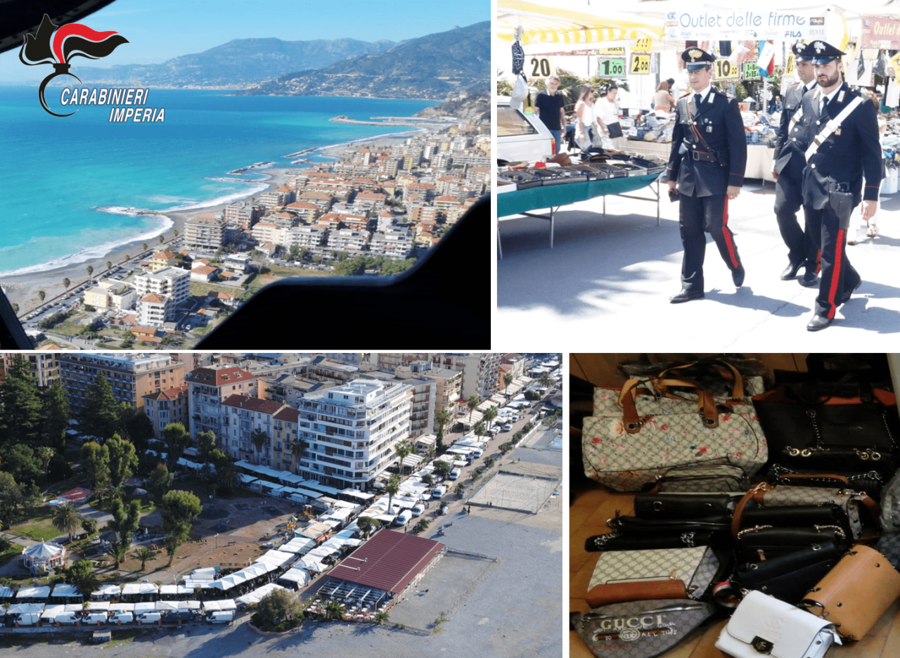Mercato del Venerdì, si alza il volo l’elicottero dei Carabinieri: 150 articoli sequestrati