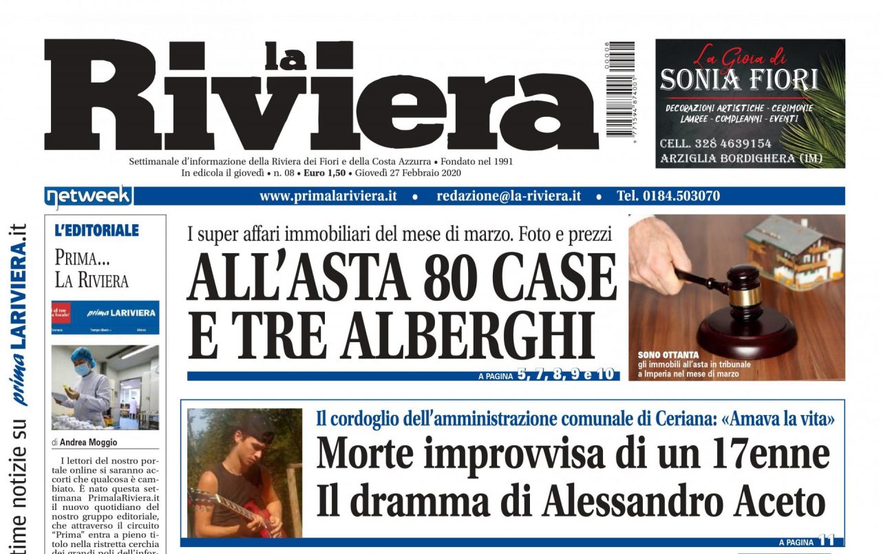 All’asta 80 immobili tra case e alberghi e la tragedia del 17enne Alessandro su La Riviera di oggi
