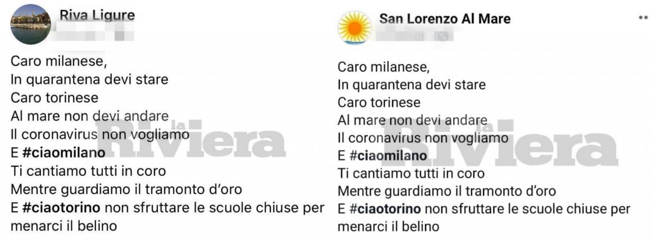 Coronavirus: filastrocca choc su Facebook contro lombardi e piemontesi