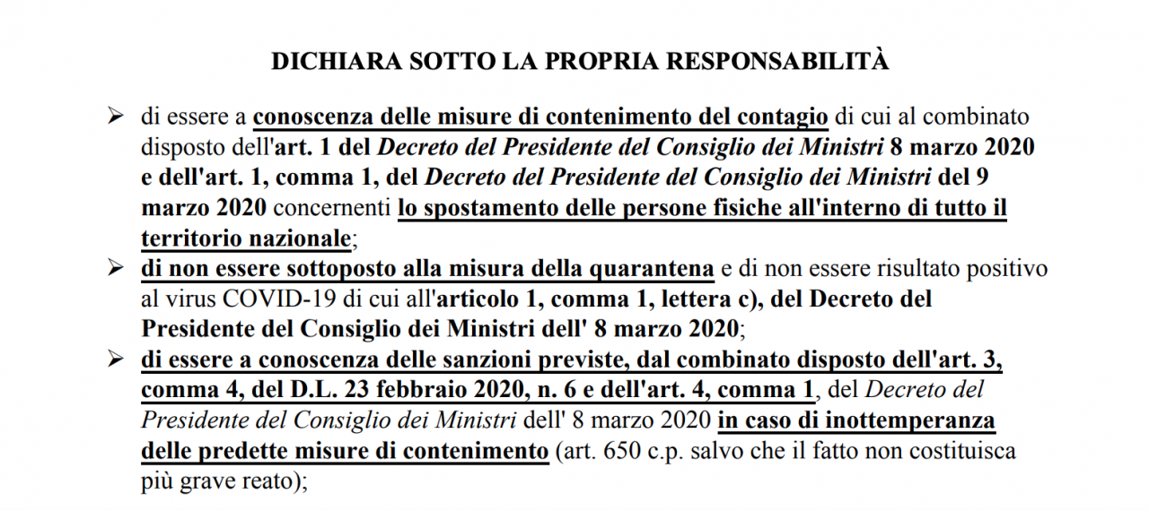 Ecco il nuovo modulo di autocertificazione per gli spostamenti