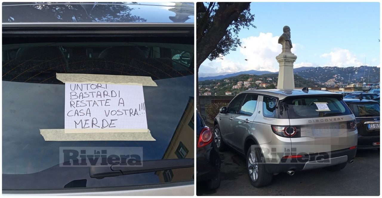 Cartello choc sull’auto di Lodi parcheggiata a Imperia:  “Untori bastardi”