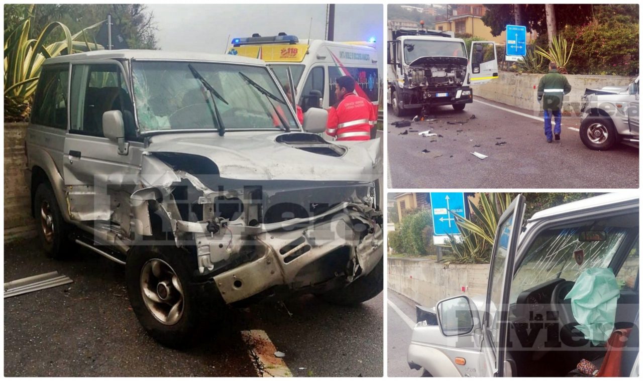 Schianto sull’Aurelia tra una Jeep e un camion della nettezza urbana. Foto