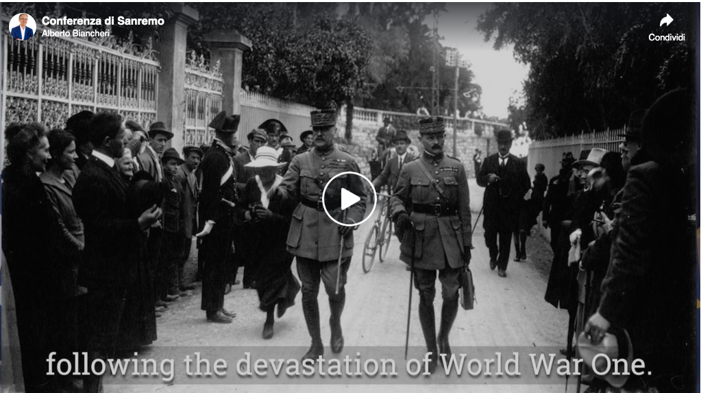 Il clip di Biancheri alle autorità israeliane sui 100 anni della Conference di Sanremo