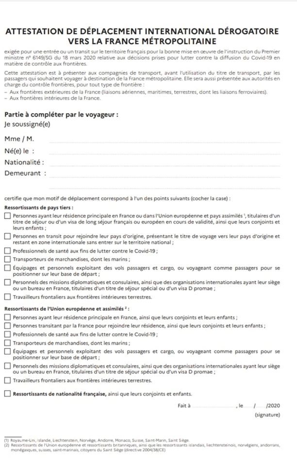 Autocertificazione Francia