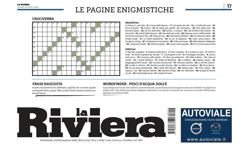 Niente noia in quarantena: con La Riviera 8 pagine di enigmistica