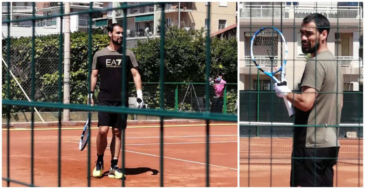 Il tennista Fabio Fognini si allena ad Arma di Taggia