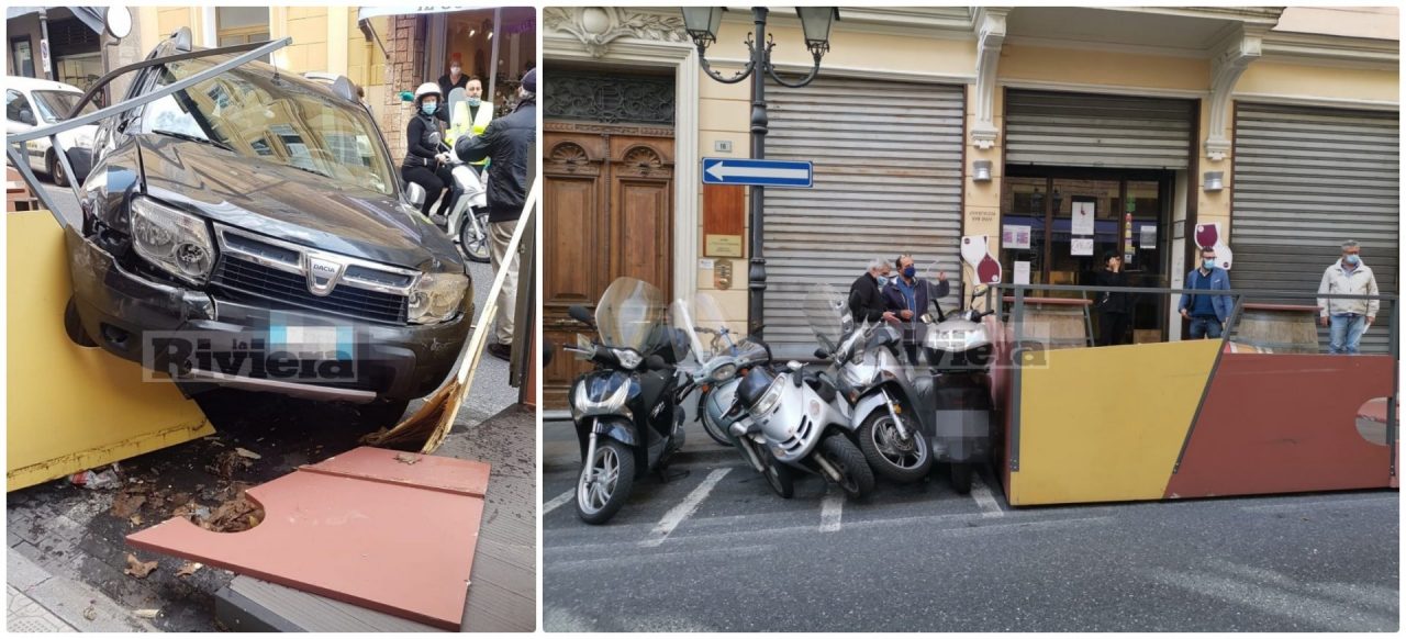 Suv si schianta nel dehor del bar a Sanremo, tragedia sfiorata. Foto e Video