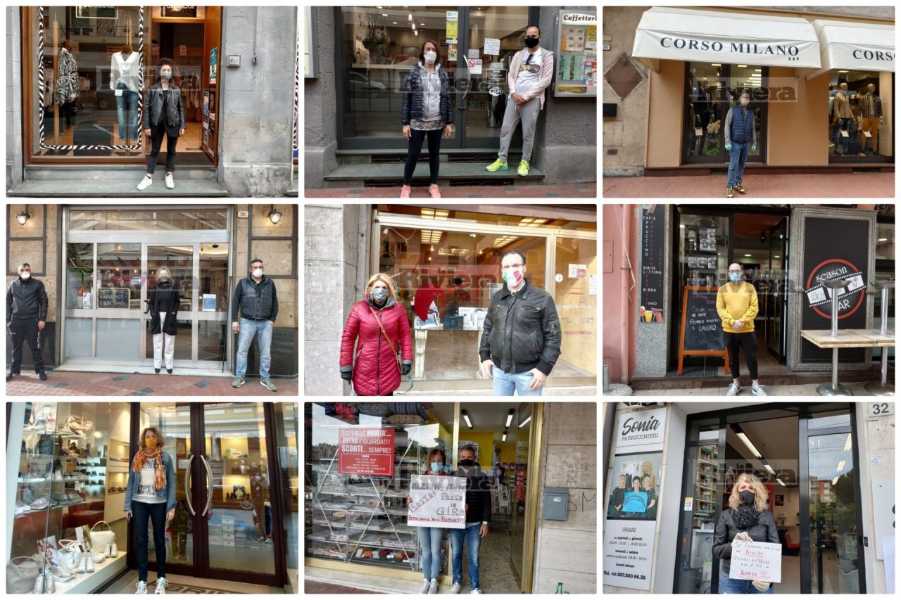 Saracinesche alzate da Ventimiglia e Bordighera: il flash mob dei commercianti. Fotoservizio