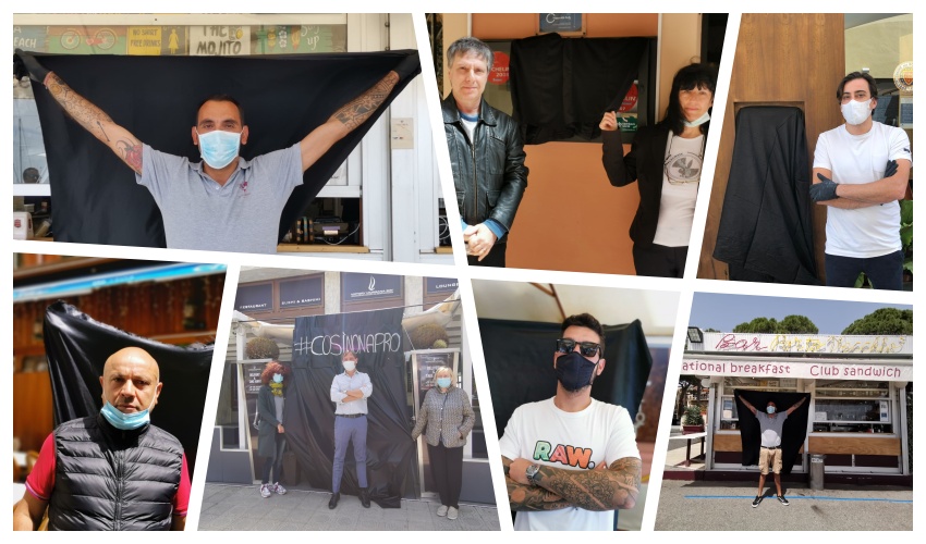 Protesta esercenti della provincia di Imperia con il drappo nero #cosinonapro