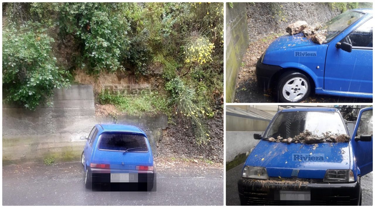 Frana in via Montale a Ventimiglia, danneggiata un’auto in sosta