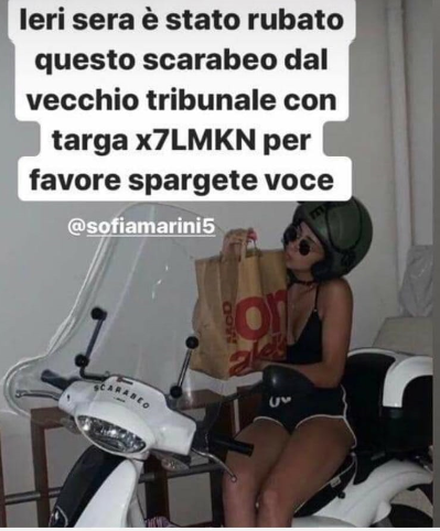 L’annuncio sui social per poter ritrovare il motorino rubato