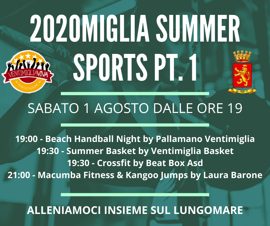 Estate a Ventimiglia, sabato 1 agosto al via l’evento “2020miglia Summer Sports”