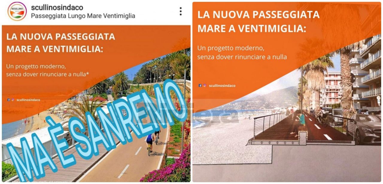 Ventimiglia promuove la pista ciclabile ma sbaglia foto e mette quella di Sanremo