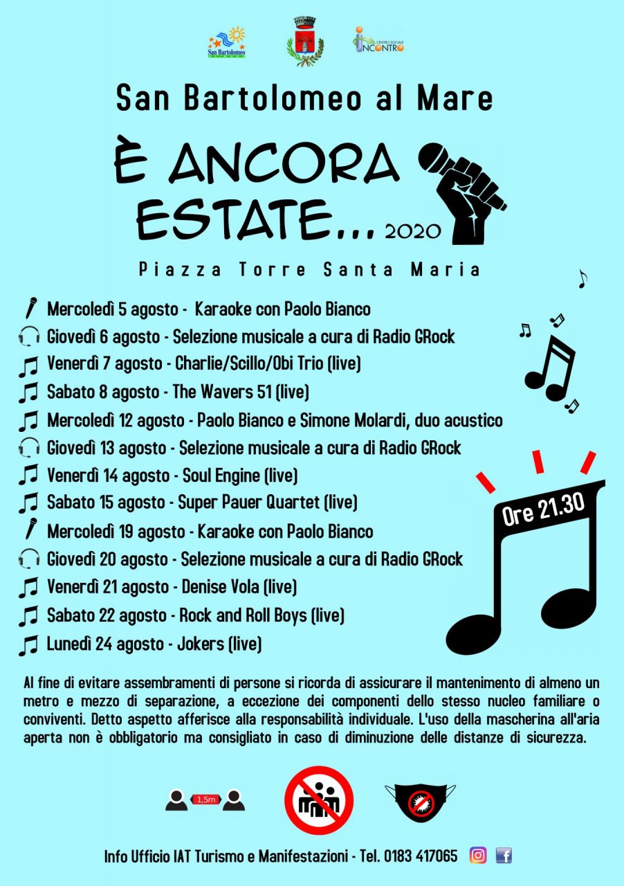 A San Bartolomeo al Mare “E’ ancora estate”. Il programma di agosto