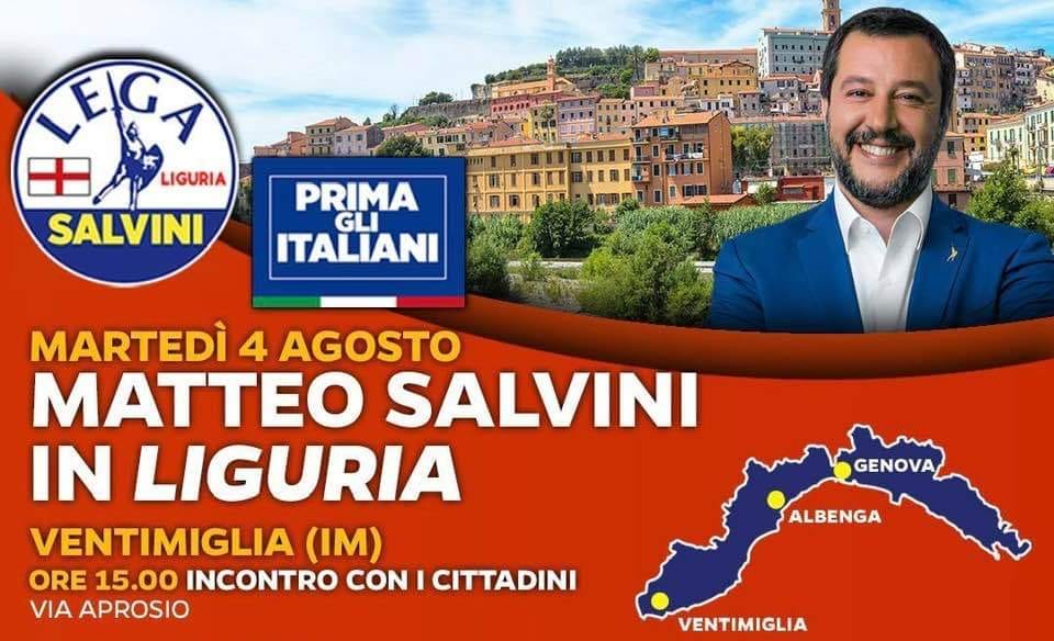 Matteo Salvini martedì sarà a Ventimiglia