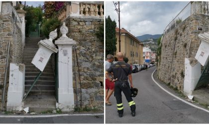 Telonato sbaglia manovra e distrugge colonna di un cancello in Via Goethe