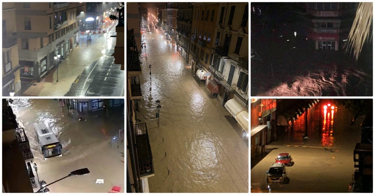 Incredibile a Ventimiglia: il Roya rompe gli argini e invade la città. Foto e video